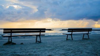 Benches Bank at Sunrise
