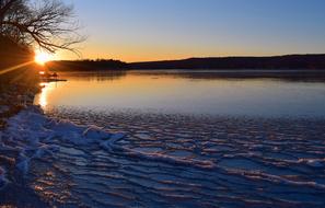 Lake Frozen at Sunset