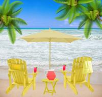 sun loungers under an umbrella on the beach as an illustration