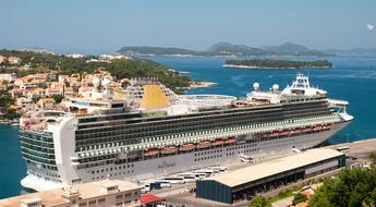 aerial view of the cruise ship near the coast