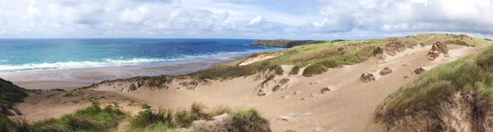 ocean coast with hills and green plants