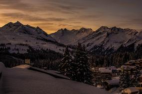 mountain panorama in winter twilight