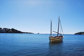 wooden fishing boat at sea