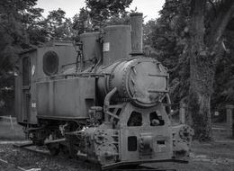 Black and white photo of Train at Museum