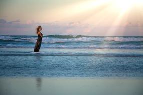 beach girl ocean waves vacation