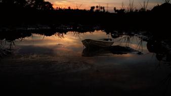 empty boat on the river bank at night in India