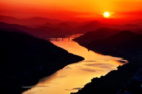 River Sea at sunset Light