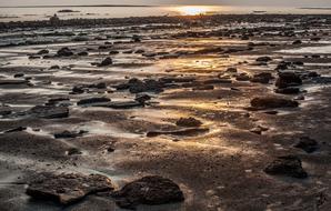 stones on the seashore against the backdrop of the sunset