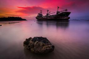 Landscape of ship at Nature Sunset