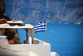 greek flag on Santorini island