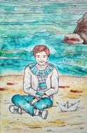 figure watercolor painting boy