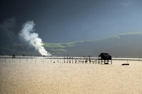 a hut on the water near the coast of lang co, Vietnam