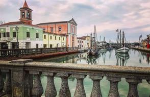 Architecture and harbor in old town art