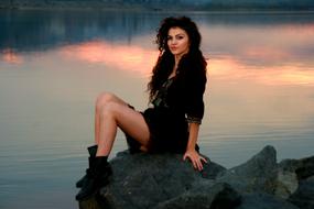 Girl Lake Sunset
