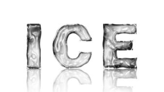 ice, grey text with reflection at white background