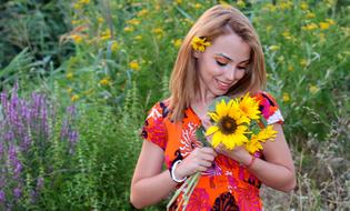 Girl Sunset Sunflower
