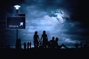 sky globe and human silhouettes