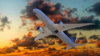 clouds aircraft sunset evening sky