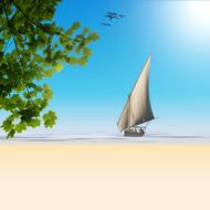sailing boat and beach clipart
