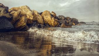 Beach Rocks waves at sunset