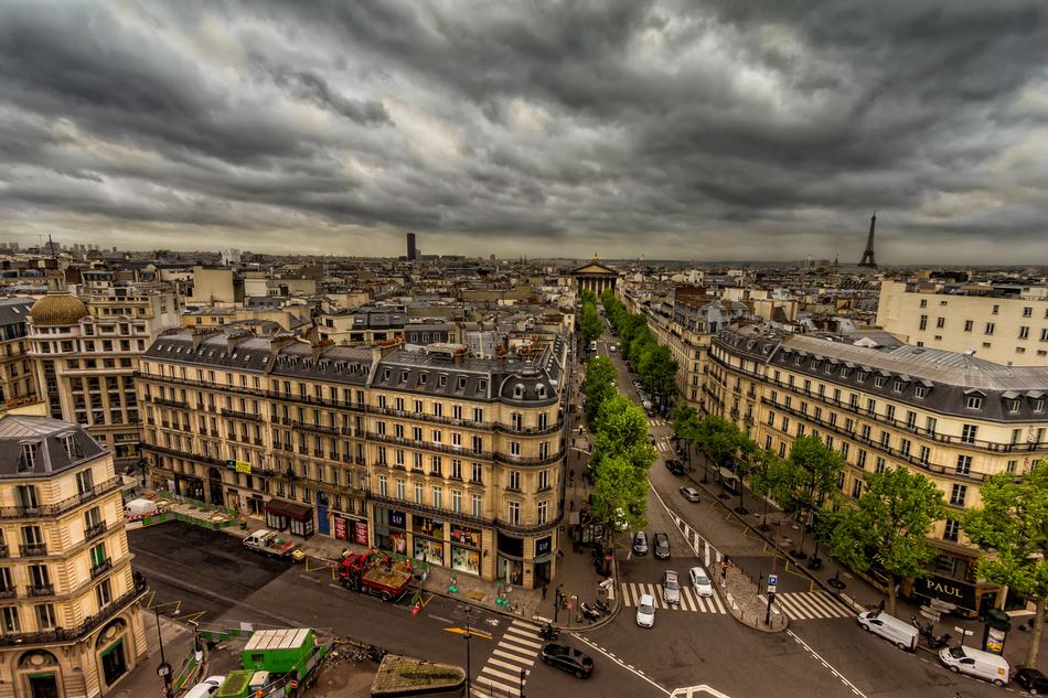 city beneath dramatic clouds, france, Paris