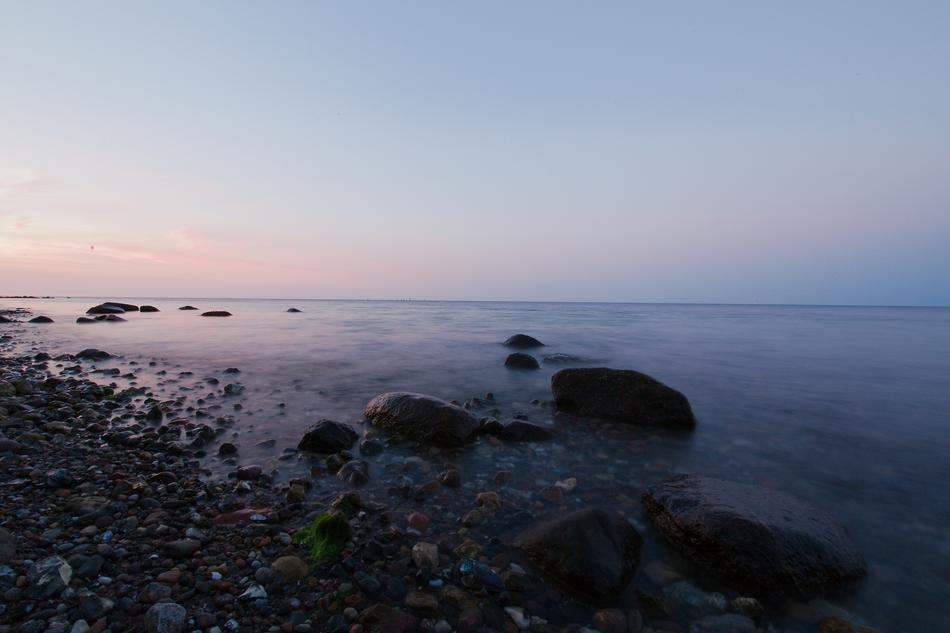 purple calm Sea at Coast, twilight