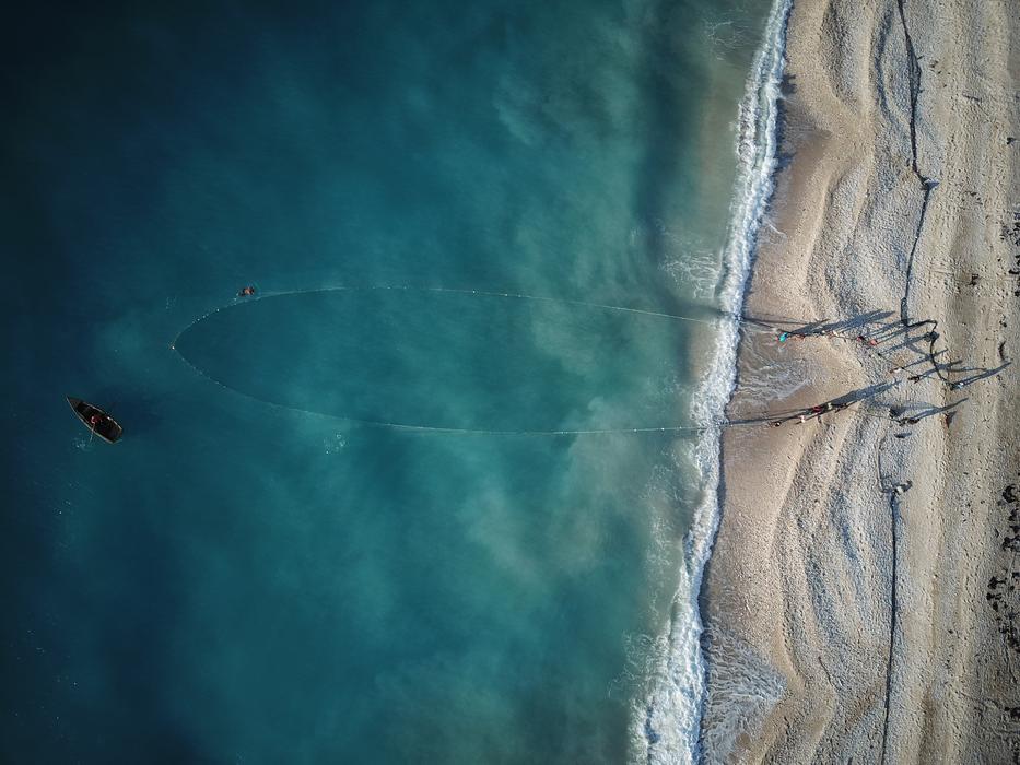 Top view of the beautiful sandy beach of Paraiso, Barahona in Dominican Republic, in sunlight
