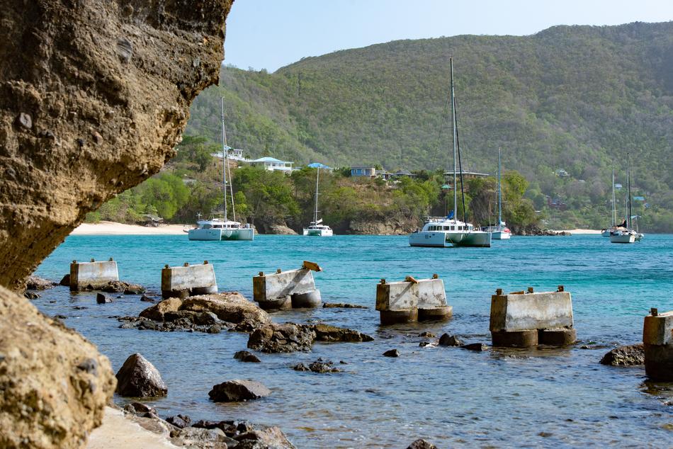 Beautiful landscape of the coast of Bequia, St Vincent and the Grenadines, with plants