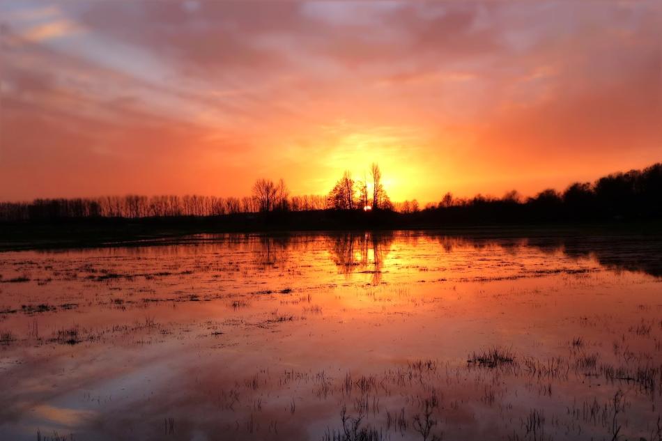 colorful twilight over the flood
