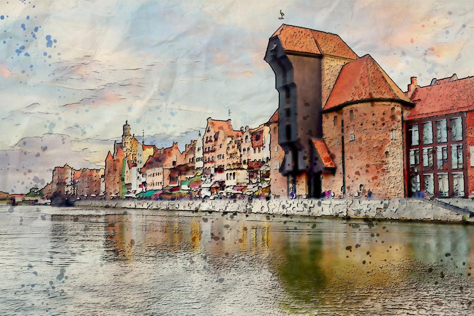 digital picture of the city by the river