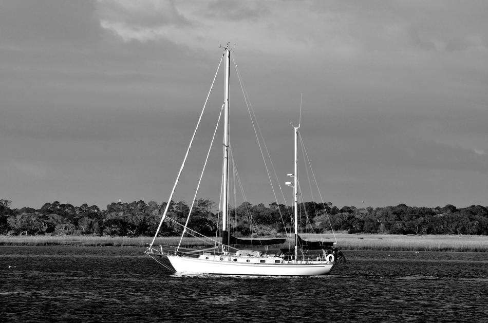 Sailboat Sailing in River