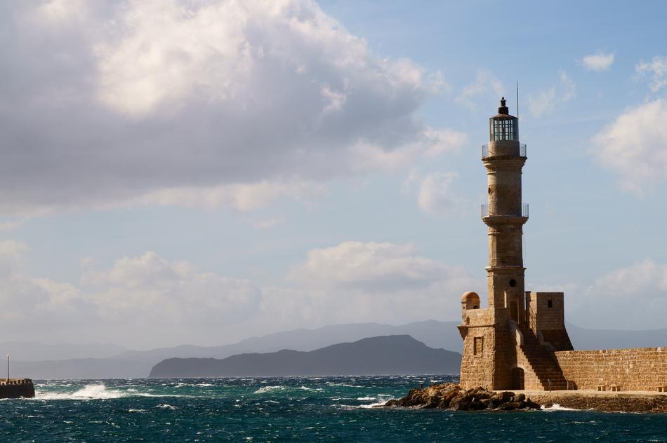stone lighthouse on the coast of Crete