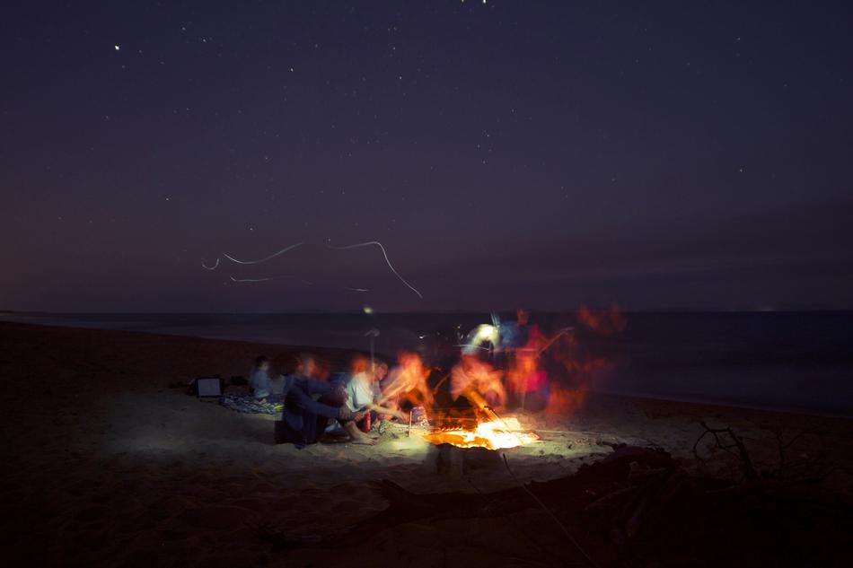 friendly beach party at night