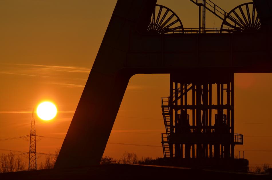 mining mine on the background of a golden sunset