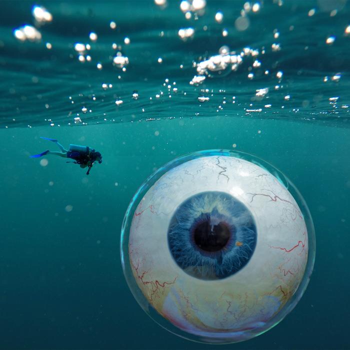 diver and eyeball in water