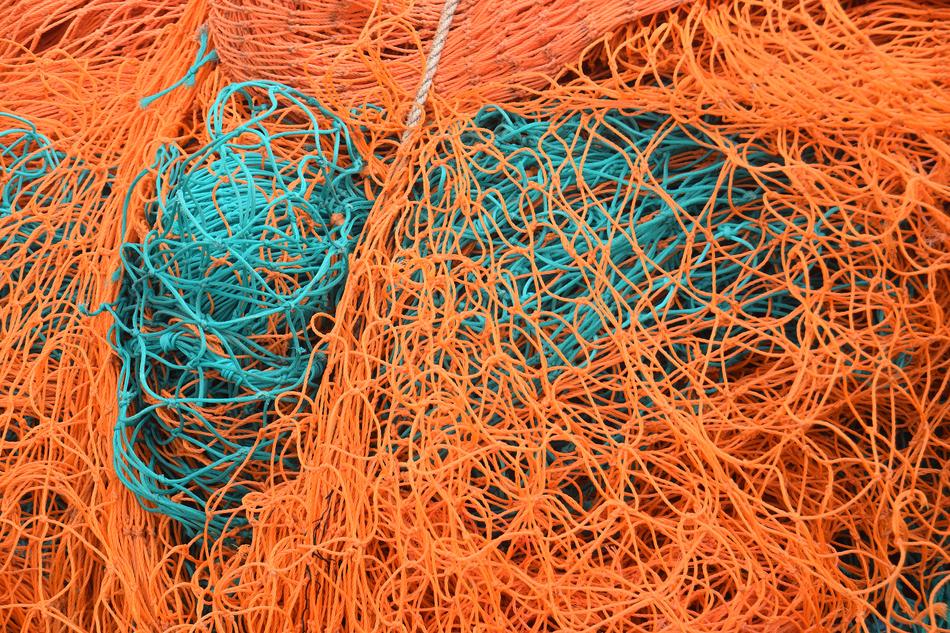 orange and turquoise fishing nets
