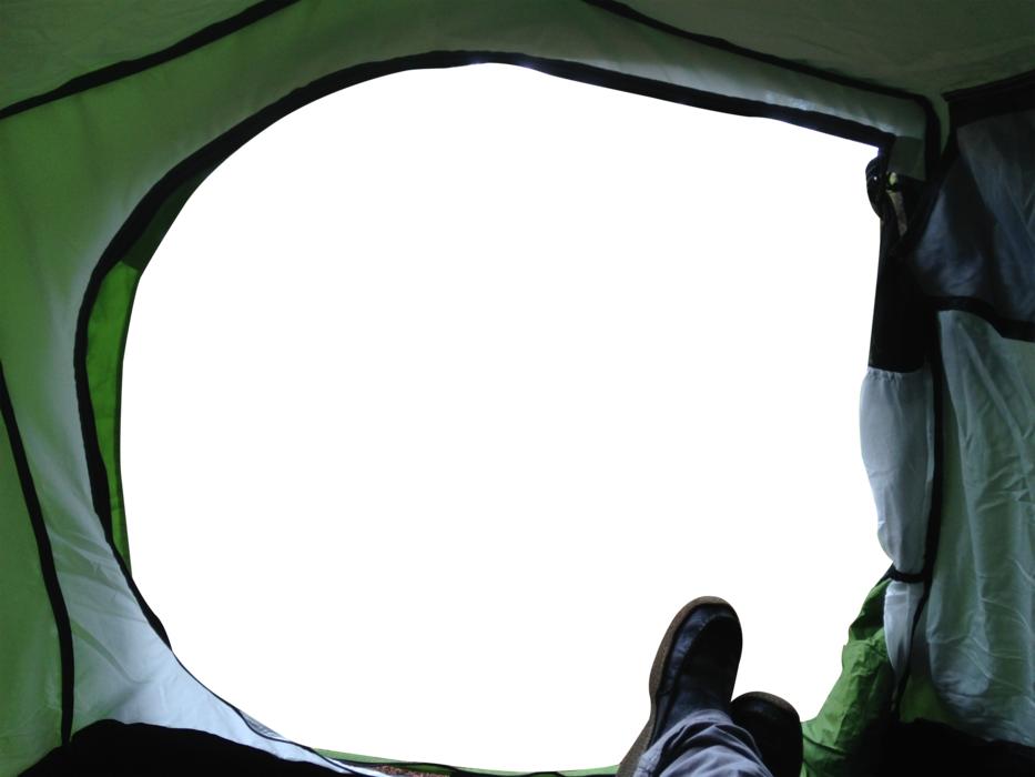 legs, boots, entrance to the tent