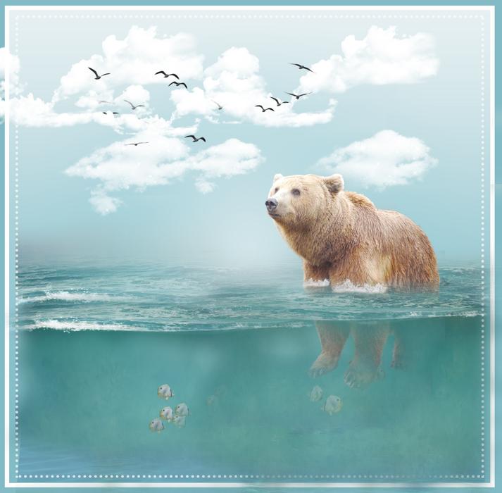 art painting of bear in water
