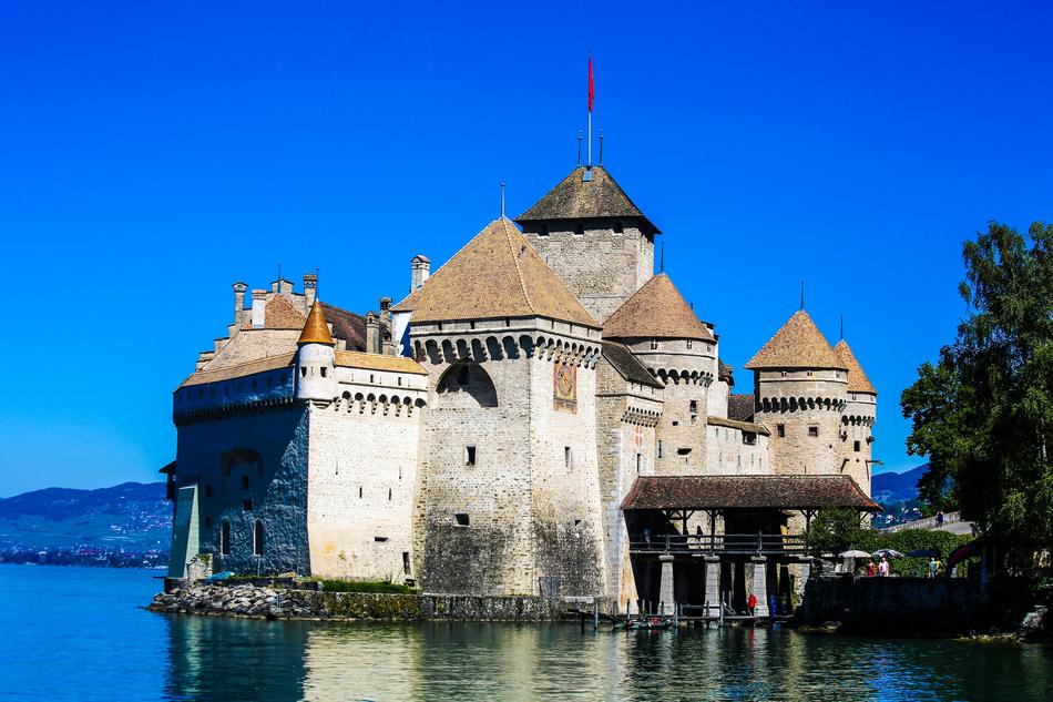 Swiss Tourist Landscape Of The Chateau De
