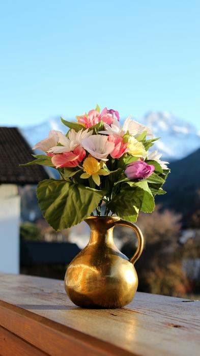 Vase Flowers at the background of Mountains