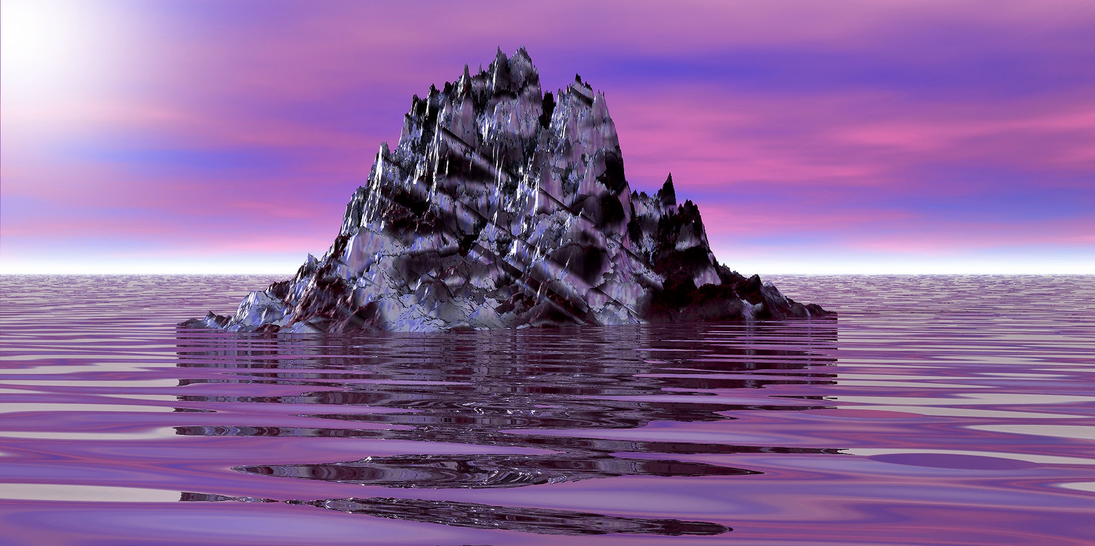 Fantasy, digital art, rocky island in purple sea free image download