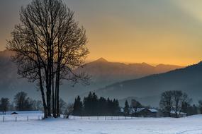 Sunset Fischbachau Mountains Snow