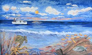 fishing boat mural painting