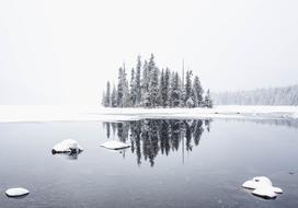 White Snowy lake coast at Winter