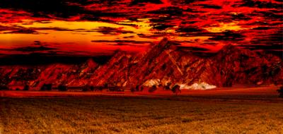 fire mountain sunset field
