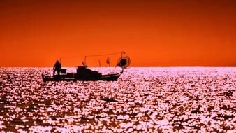 Sunset Dusk Fishing Boat