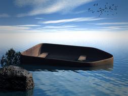 sea boat and rock