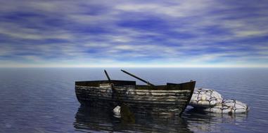 sky boat sea stone water clouds
