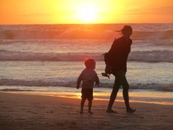 walkers on Sea Beach Sunset