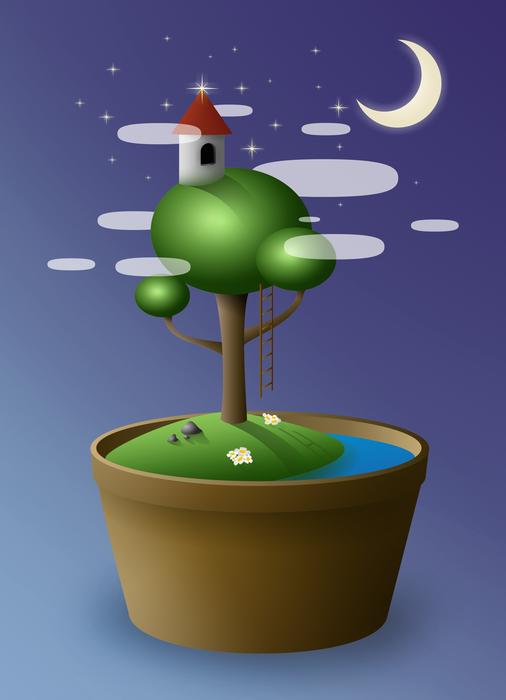 tree bonsai vase island night